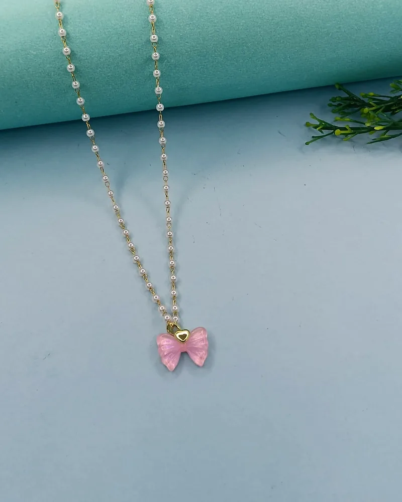 Bow Pearl Chain Necklace