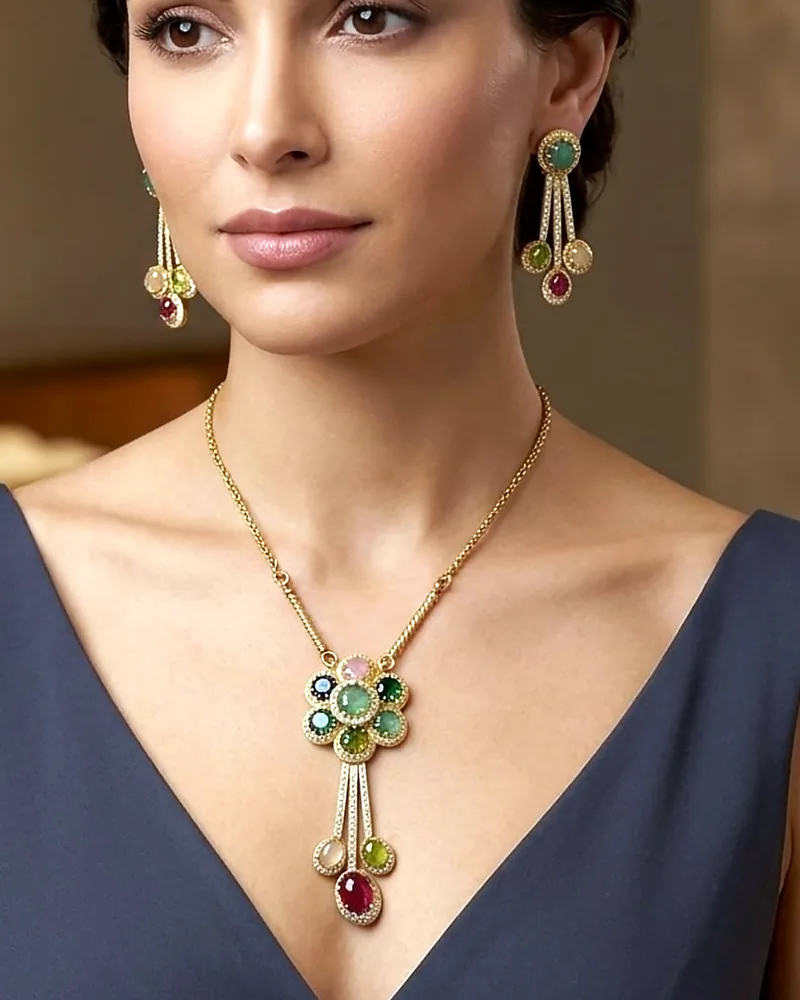 Bahaar Multi-Stone Drop Necklace Set