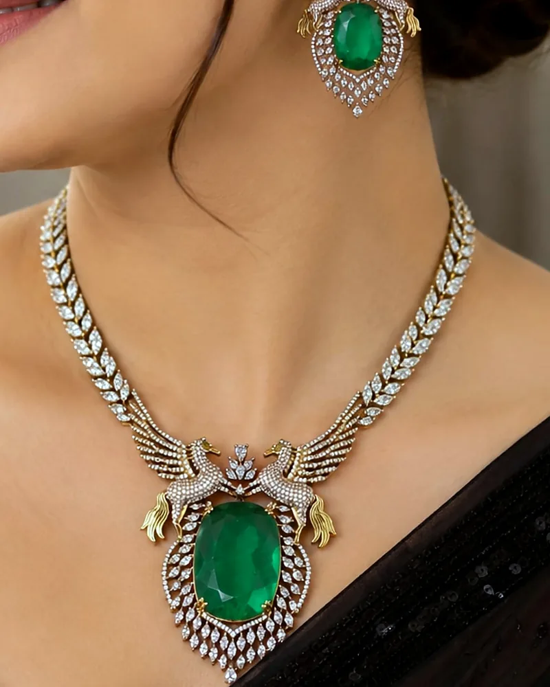 Mayur Emerald Statement Necklace Set